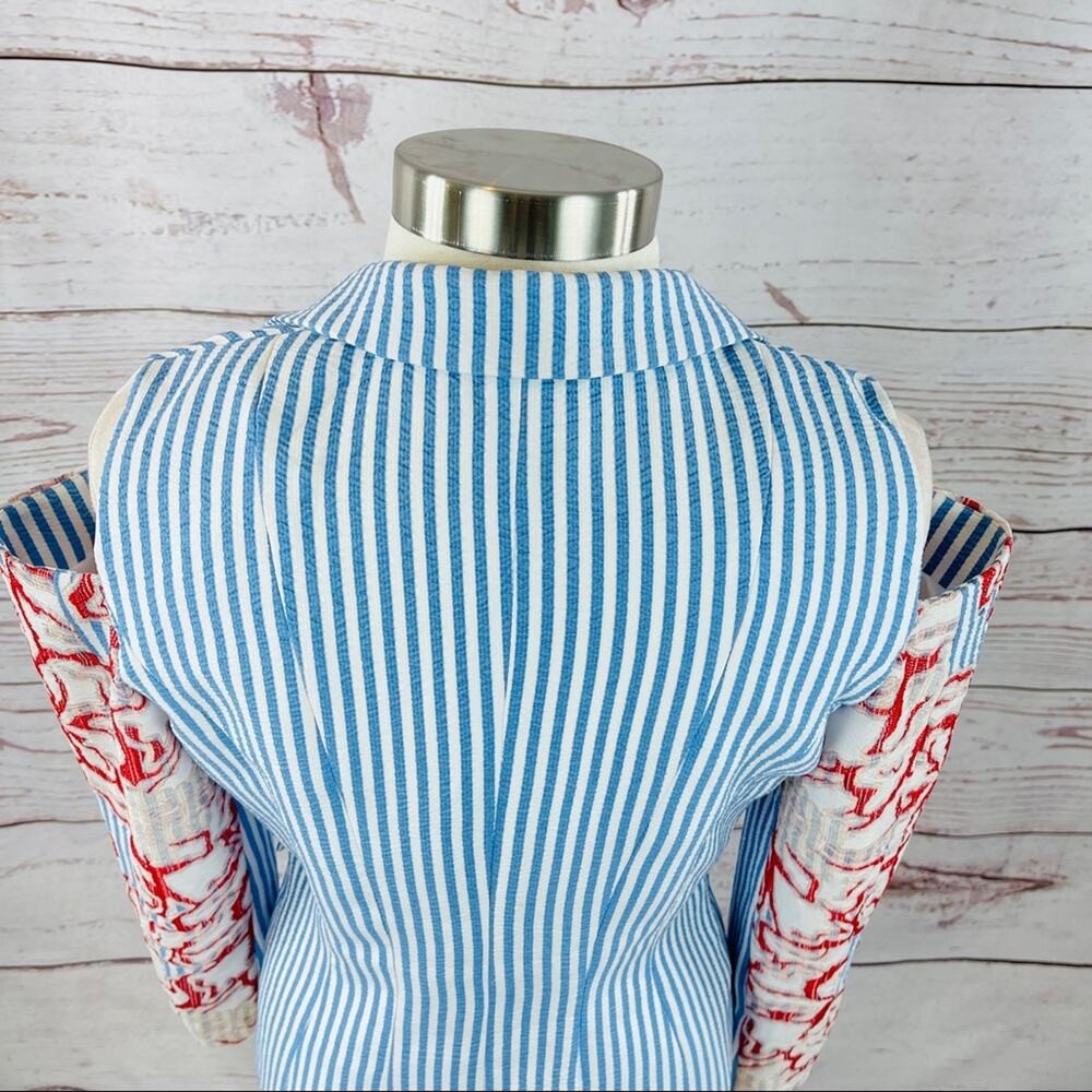Alberto Makali open shoulder seersucker stripe blue white blazer - Picture 13 of 13